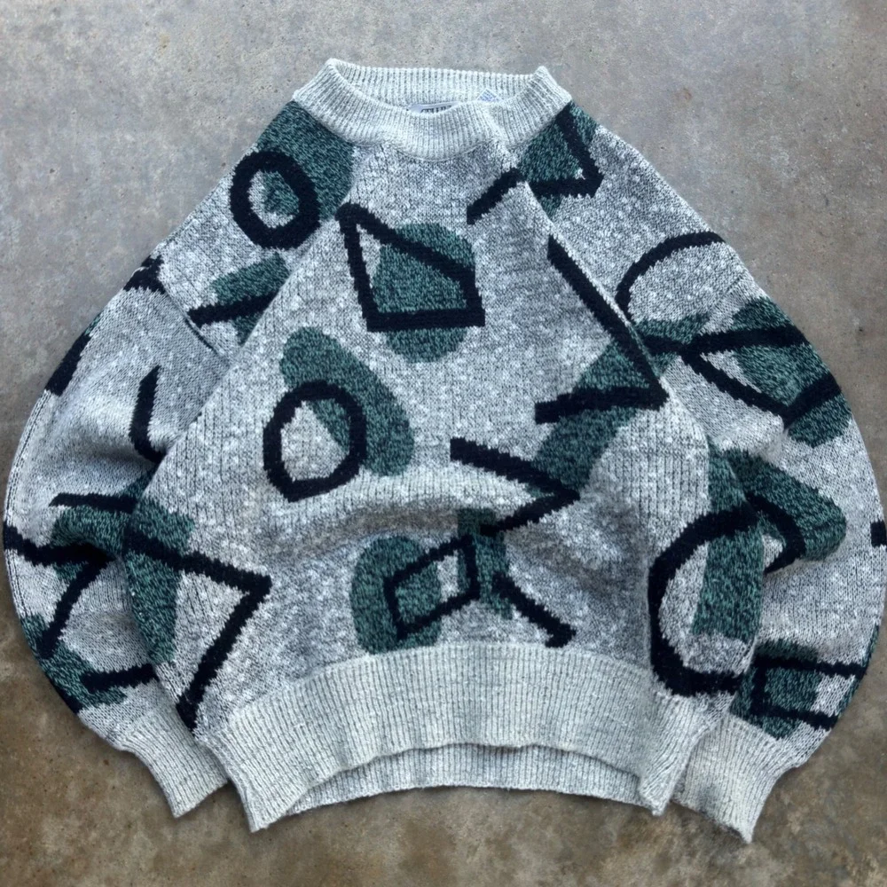 Vintage 90s Cellini Collection Geometric Abstract Sweater Grey Large (L2)